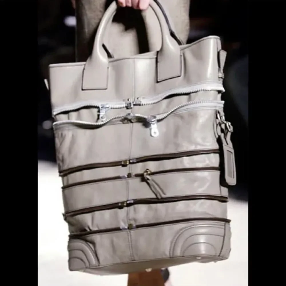 Chloe Taupe Gladys Leather Multi Zippers Tote Bag